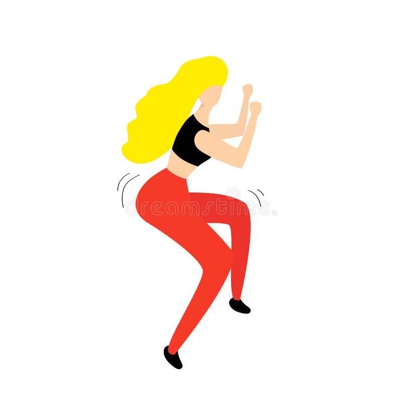 Girl dancing fitness squats. In red pants and black top royalty free illustration Girl dancing fitness squats. In red pants and black top royalty free illustration