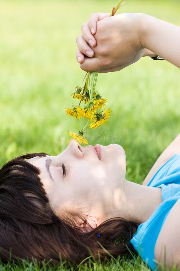 Girl with dandelions