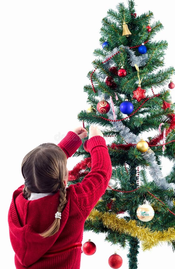 Preschool Girl Decorating Christmas Tree Isolated Stock Photos Free