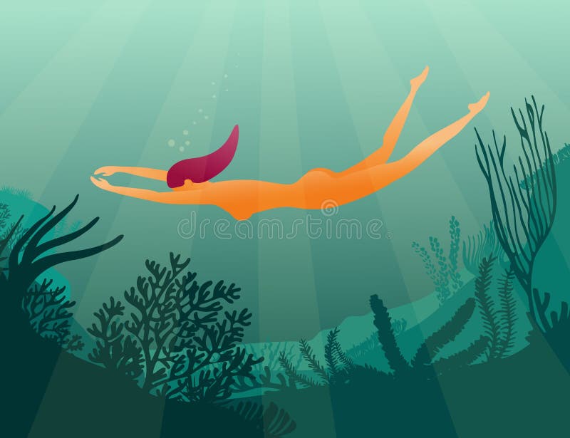 800px x 615px - Girl diver on coral reef stock vector. Illustration of plankton - 156376430