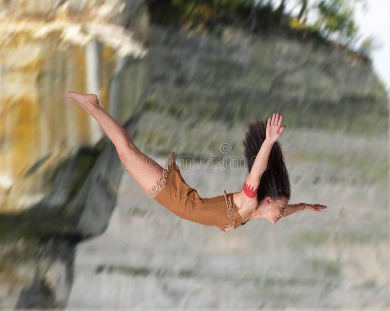 Girl diving off a cliff stock image. Image of down, expressive - 39328003