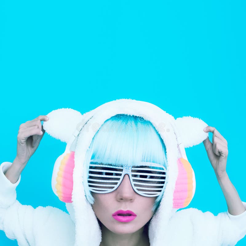 Girl DJ. Crazy winter party. Club dance style stock images Girl DJ. Crazy winter party. Club dance style stock images