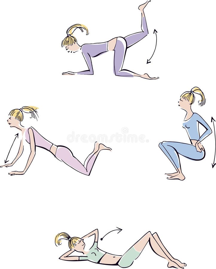 Woman Doing Exercise with Hip Lift. Stock Vector - Illustration of
