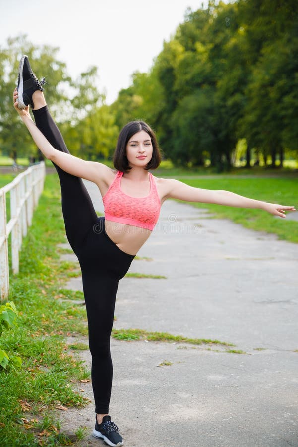 Girl Doing Gymnastic Exercises Or Exercising Outdoor Stock Image Image Of Exercise Gymnastics