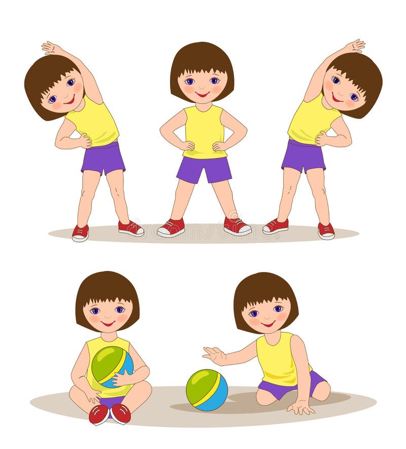 Girl Doing Morning Exercises Stock Vector - Illustration of preschooler ...