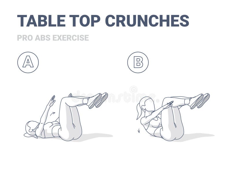 Girl Doing Tabletop Crunch or Double Crunches Exercise Guidance in Two Stages. Stock Vector Illustration of girl female 240512757