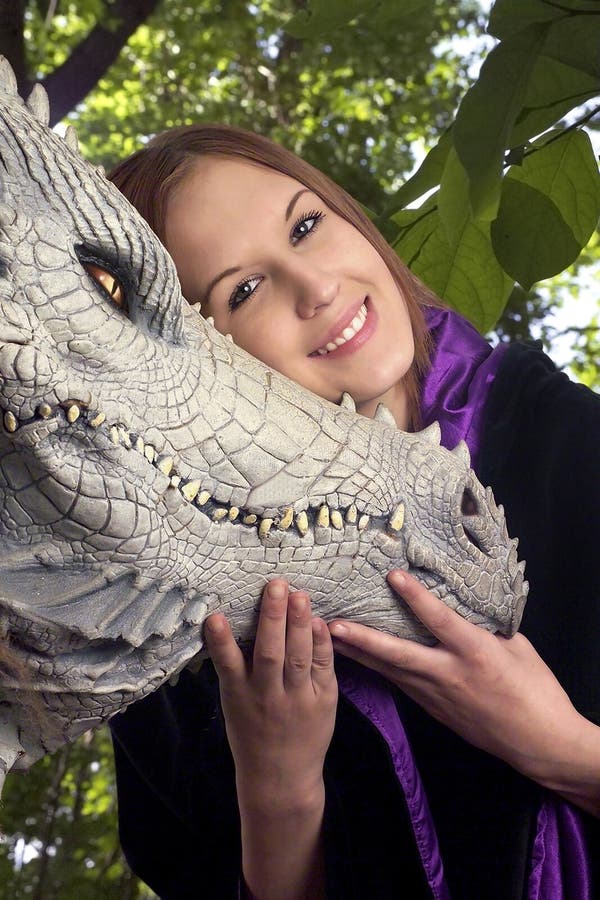 Girl with dragon 04 stock image Girl with dragon 04 stock image