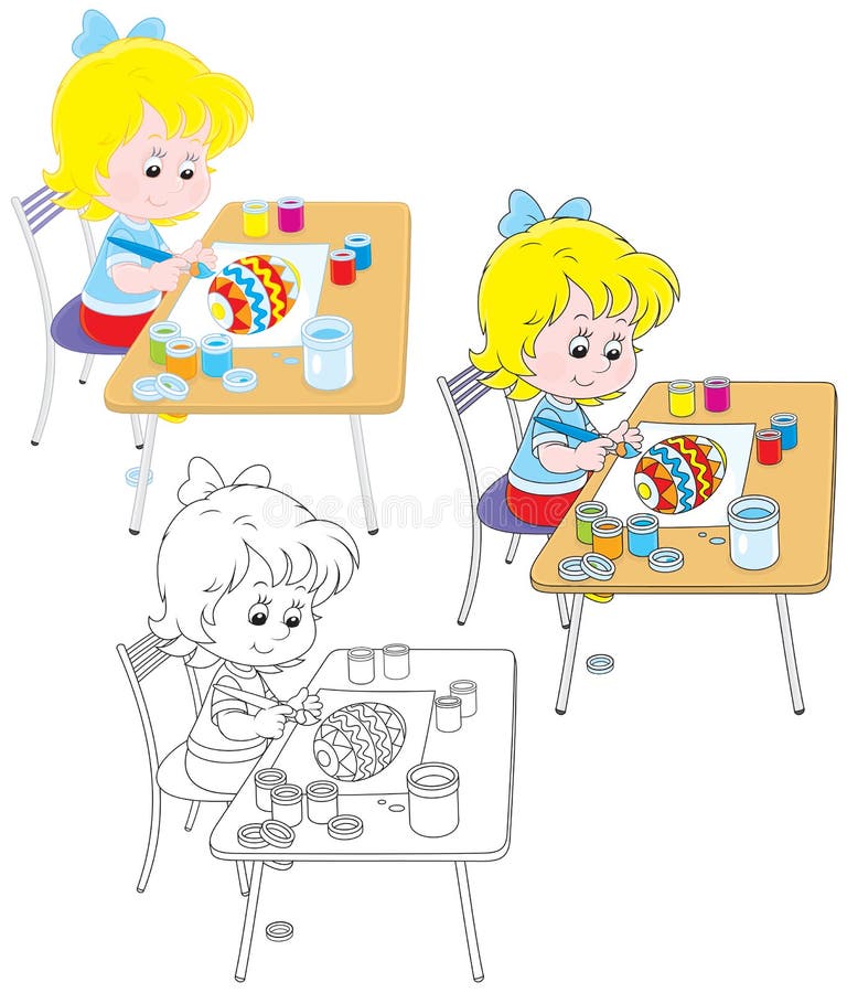 Girl draws an Easter egg stock vector. Illustration of colouring 36711850