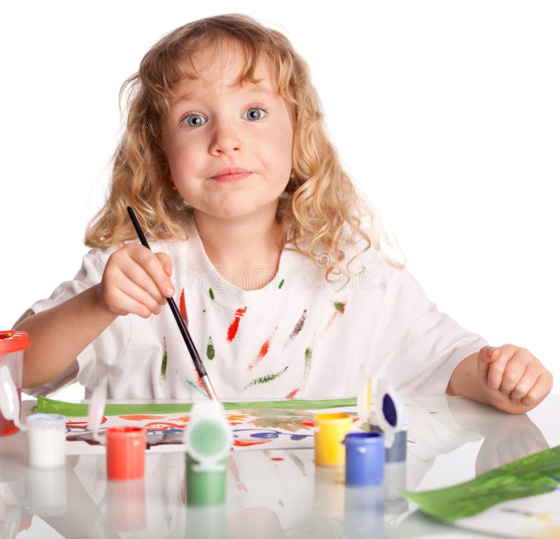 Girl, draws paint stock photo. Image of artist, girl 18717734