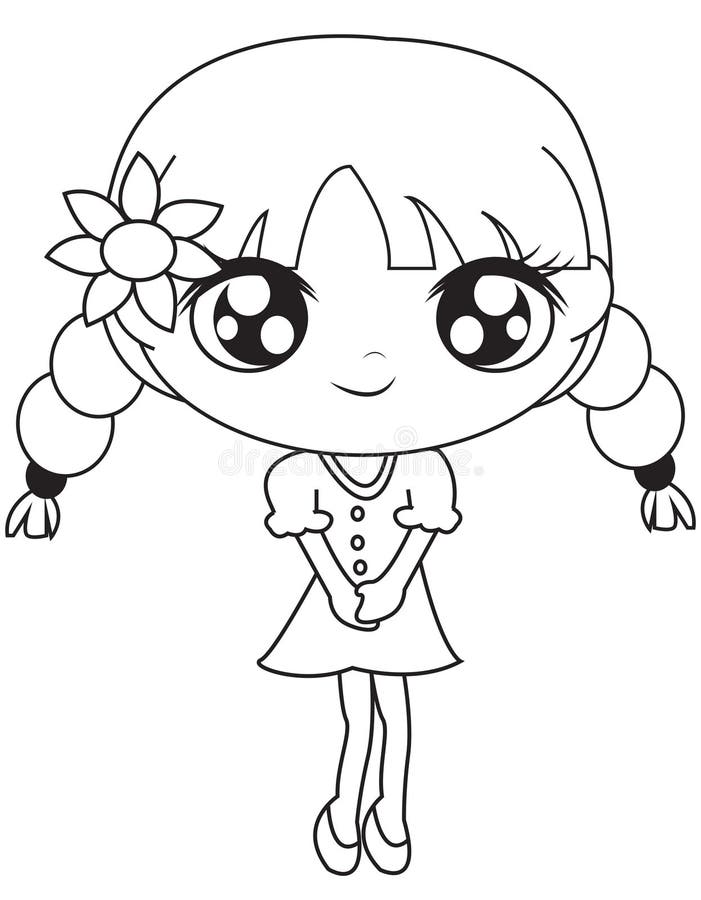 Girl in a dress with a flower coloring page