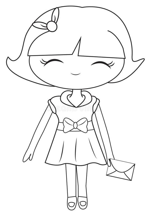 Girl in a dress with a mail coloring page