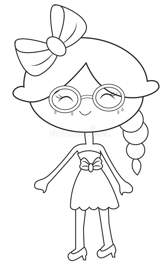 Girl in a dress with a ribbon coloring page