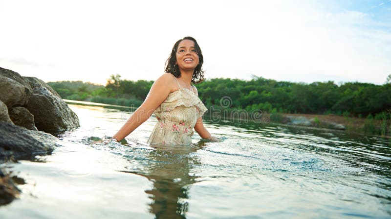 Girl In Dress In Water Stock Photo Image Of River Person 75511554