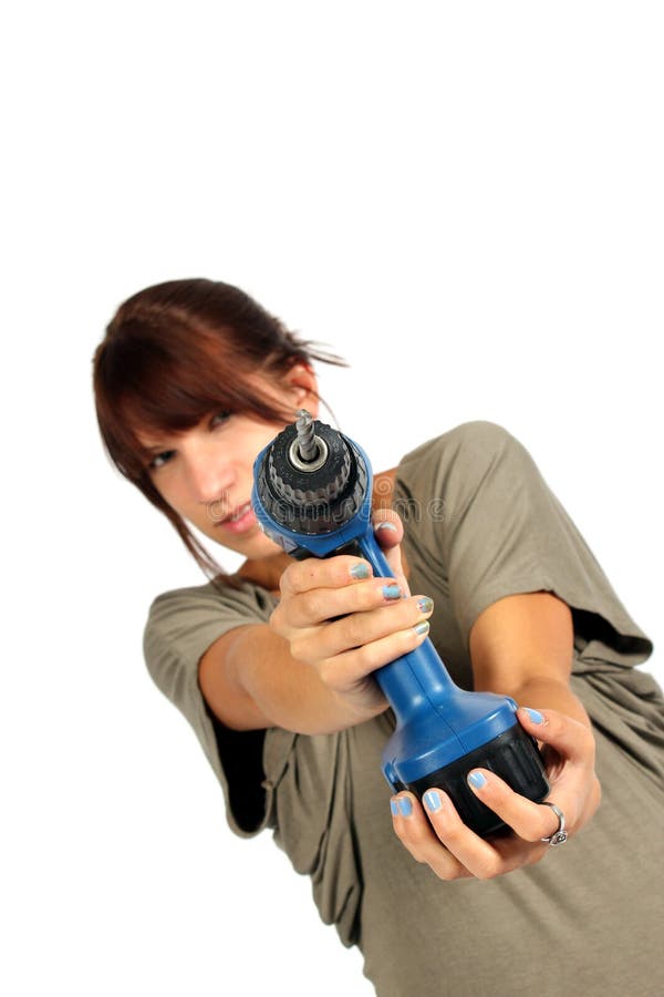 Girl with drill stock image. Image of girl, construction 20392841
