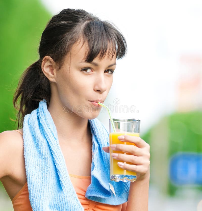 Workout Woman Drinking Juice Stock Image Image of natural, girl 49161323