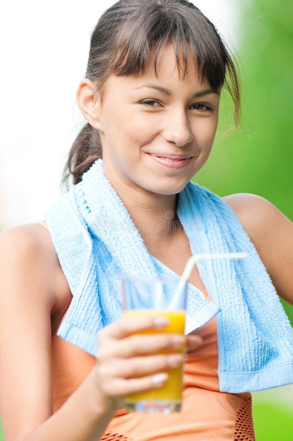 Girl Drinking Juice after Exercise Stock Photo Image of diet, offer
