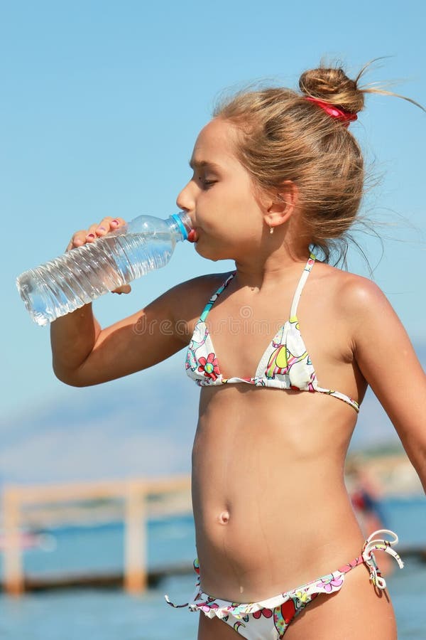 Girl Drinks Water Large Bottle On Stock Photo 636370178