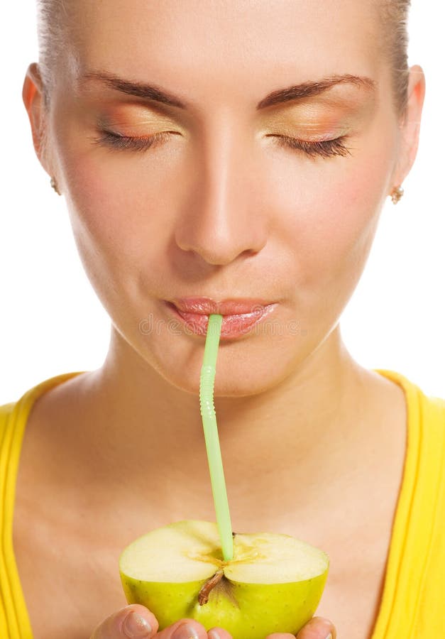 Girl drinks apple juice