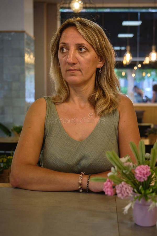 A Girl Drinks for an Hour in a Cafe Stock Photo Image of woman, break