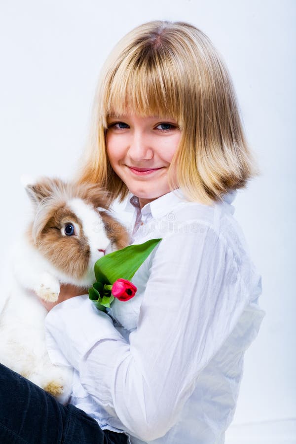 Girl and eastern rabbit 3