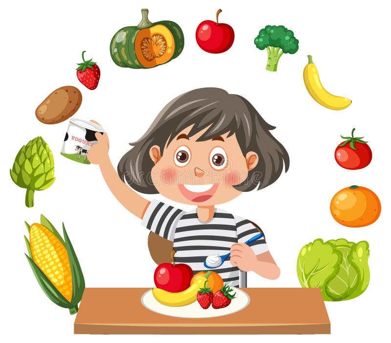 Girl Eating Healthy Breakfast Stock Vector - Illustration of edible ...