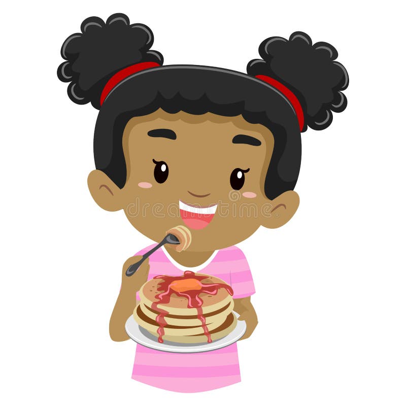 Girl Eating Pancakes stock vector. Illustration of healthy 69768606