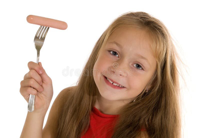 Girl eating sausage stock photo. Image of food, nutritive 17240228