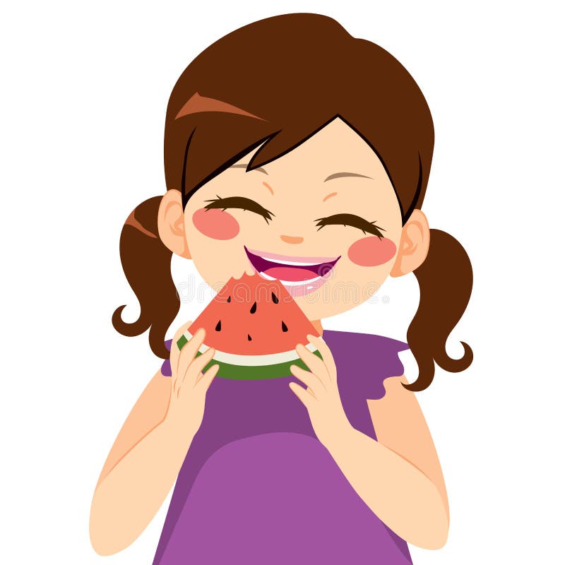 Girl Eating Watermelon stock vector. Illustration of cartoon - 92977859