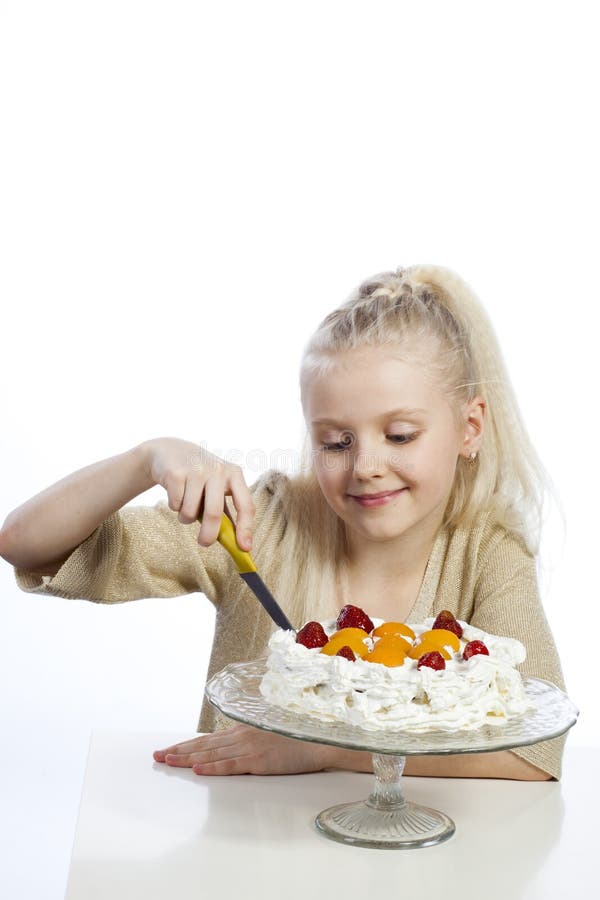 Girl eats a cake stock image. Image of bake, birtday 98069927