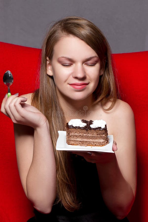 Girl Eating Cake with His Hands Stock Photo Image of crazy, caucasian
