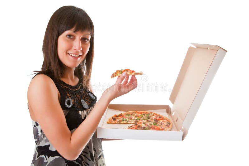 Girl eats a pizza