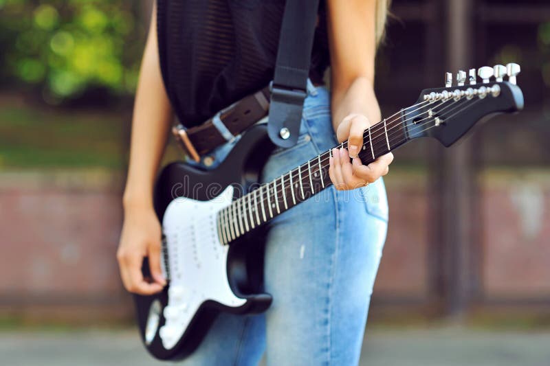 Girl with Electric Guitar Close Up Stock Photo Image of guitarist