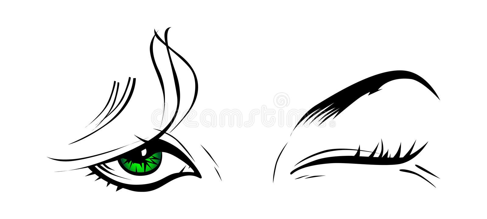 Girl Eyes, Eyes on a White Background. a Glance, a Wink Stock