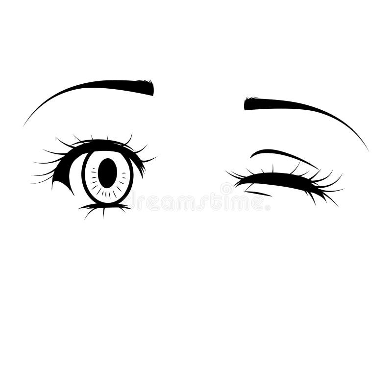 Girl Eyes, Eyes on a White Background. a Glance, a Wink Stock