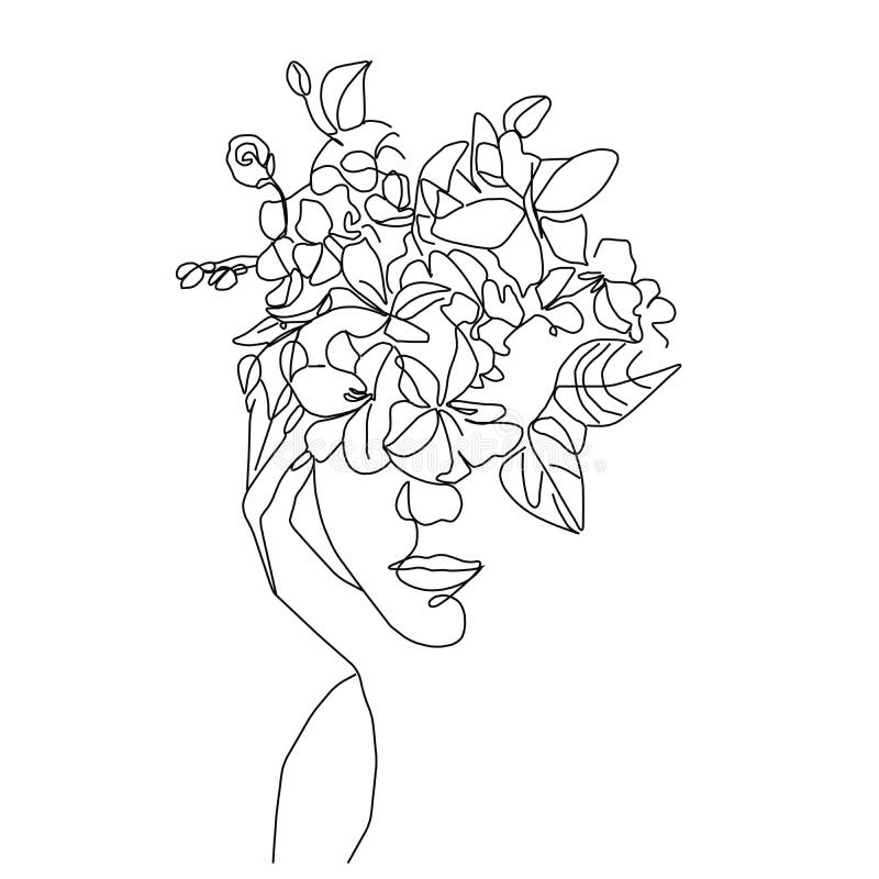 Girl Face Hands With Flowers Instead Head Minnimalist Oneline Vector Continious Art Stock Vector Illustration Of Clipart Girl 178575377 dreamstime com