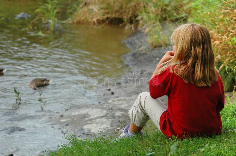 Girl feeding ducks