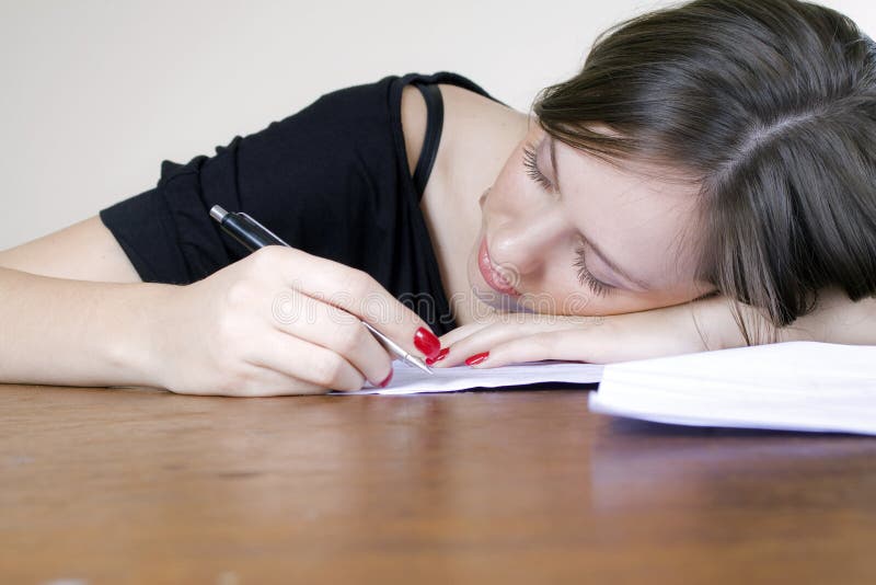 Girl Fell asleep on office desk