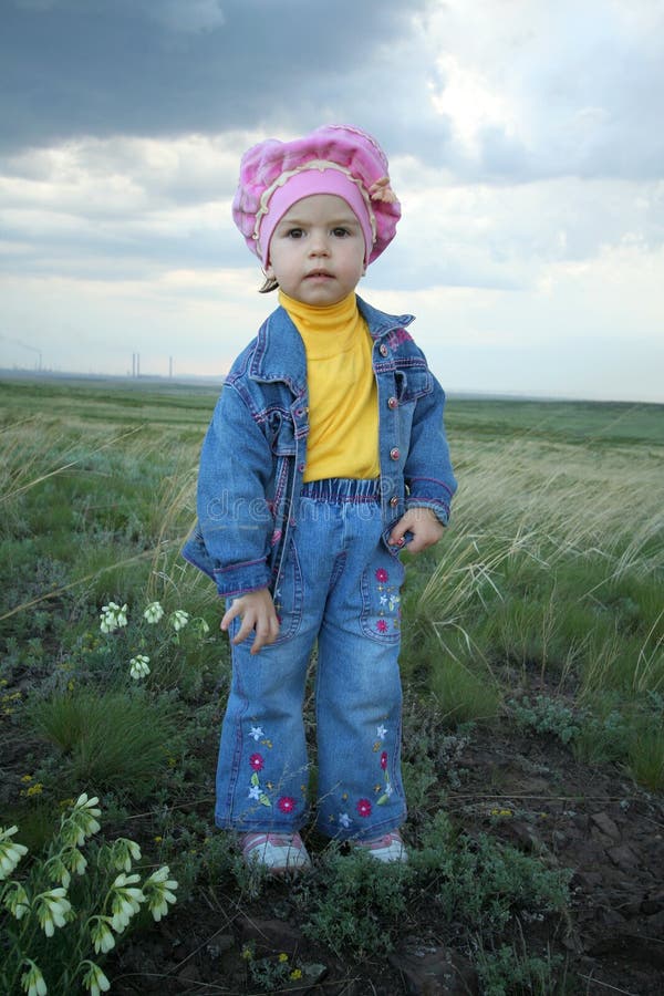 Girl and field flowers