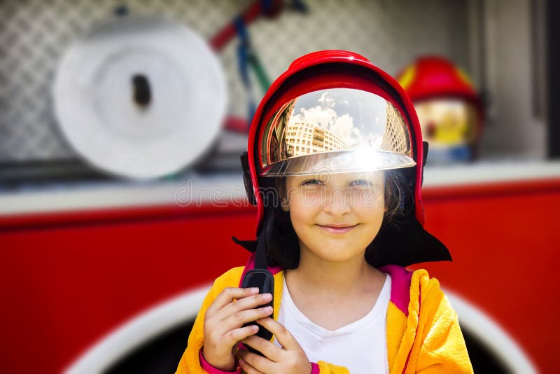 Girl in Fireman Helmet