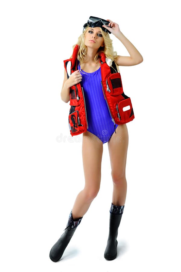 Girl in a fishing outfit stock image. Image of diving - 22238489