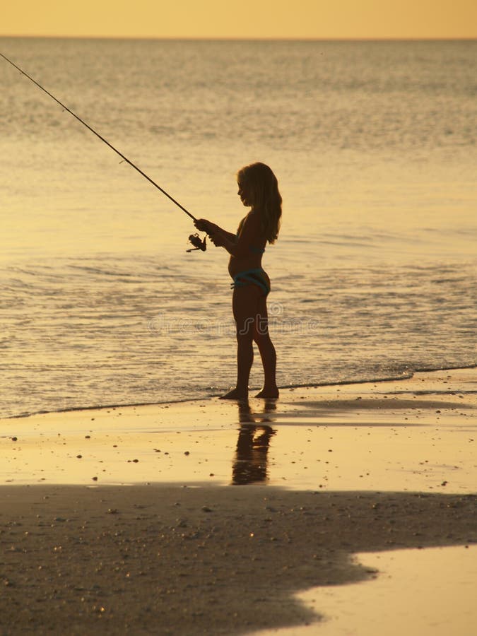 632 Girl Fishing Sunset Beach Stock Photos - Free & Royalty-Free