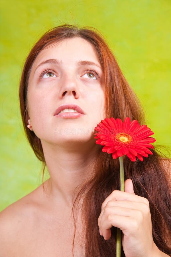 Girl with flower stock photo. Image of beauty, long, flower 14703030