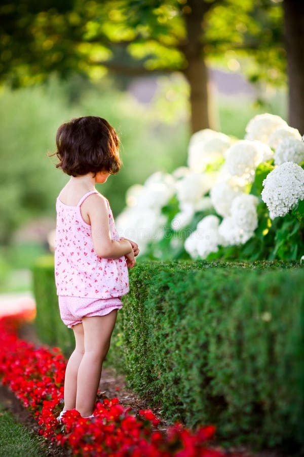 Girl in flower garden stock image. Image of gate, pettiskirt 5200215
