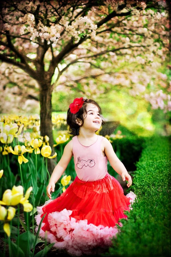 Girl in flower garden stock image. Image of flowers, fairytale 7405971
