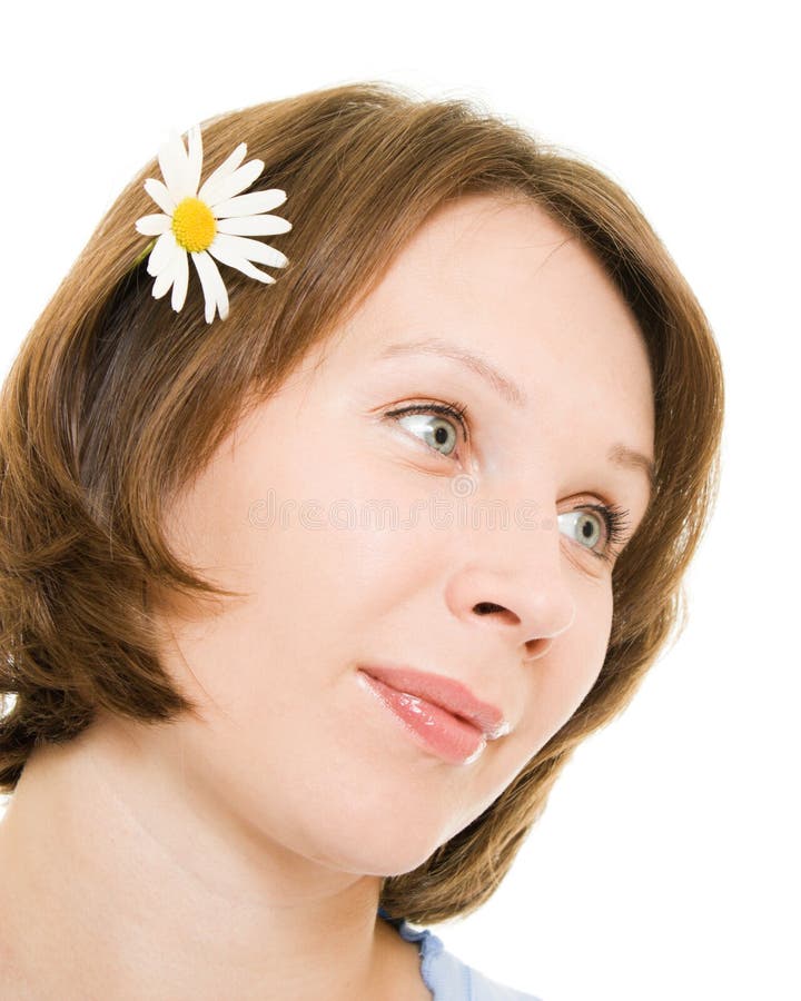 Girl with flower in her hair.