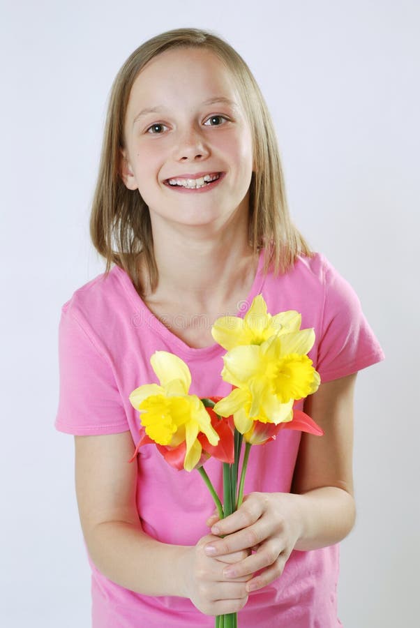 Girl with flowers stock image. Image of mother, childhood 15867815