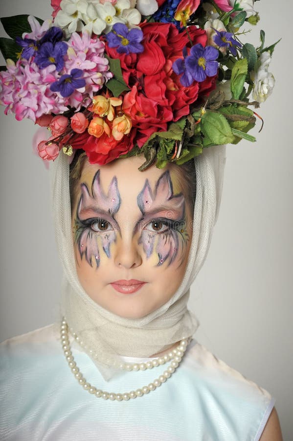 Girl with Flowers on Her Head Stock Image Image of girl, beautiful