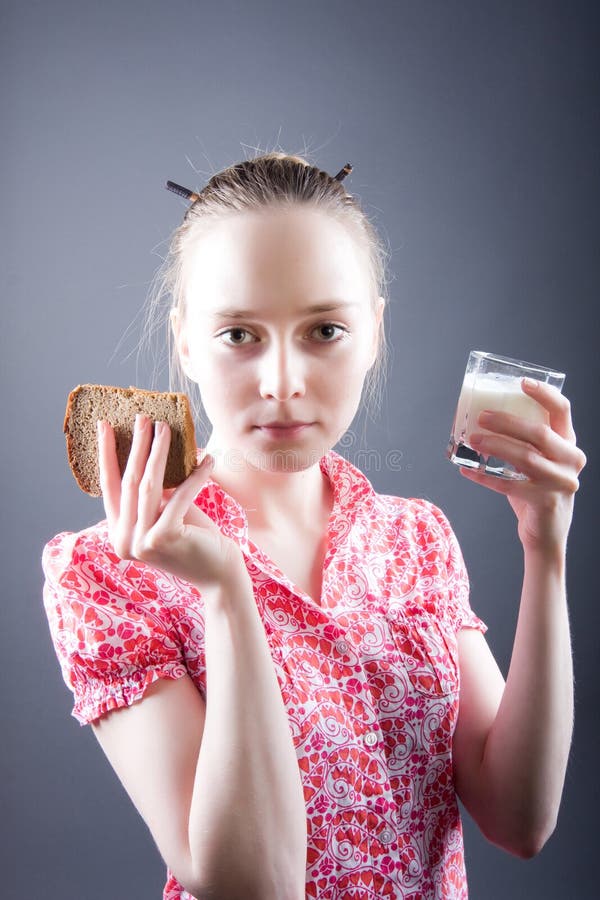 Girl with food stock photos