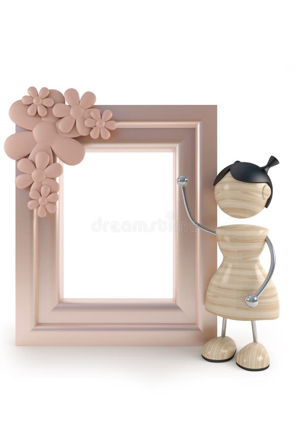 Girl and frame in white background