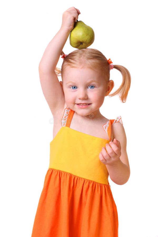 Girl with friit isolated on white stock images
